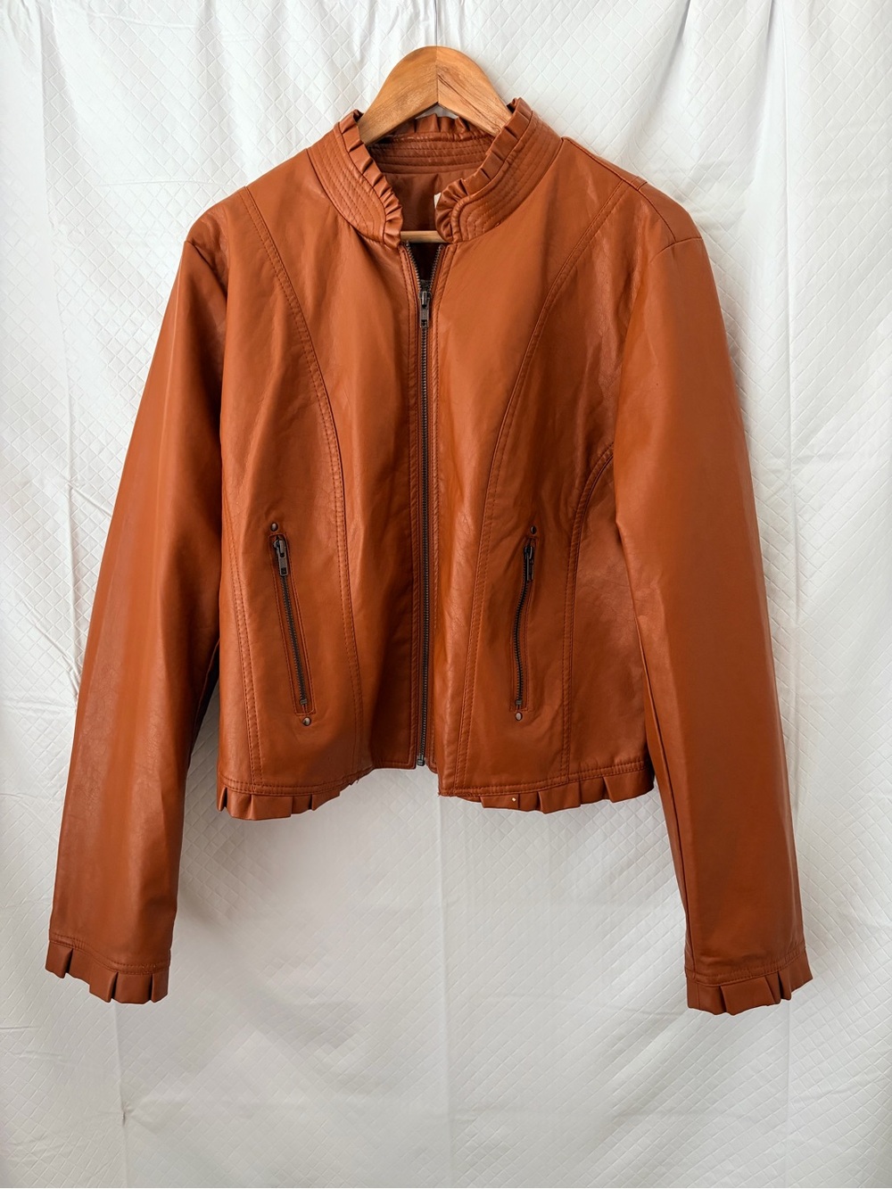 Cato Women's Faux Leather Jacket in Rust Orange